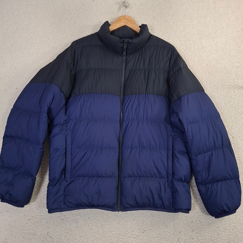 Uniqlo Ultra Light Down Puffer Jacket Men's XL Blue Black Colorblock Lightweight